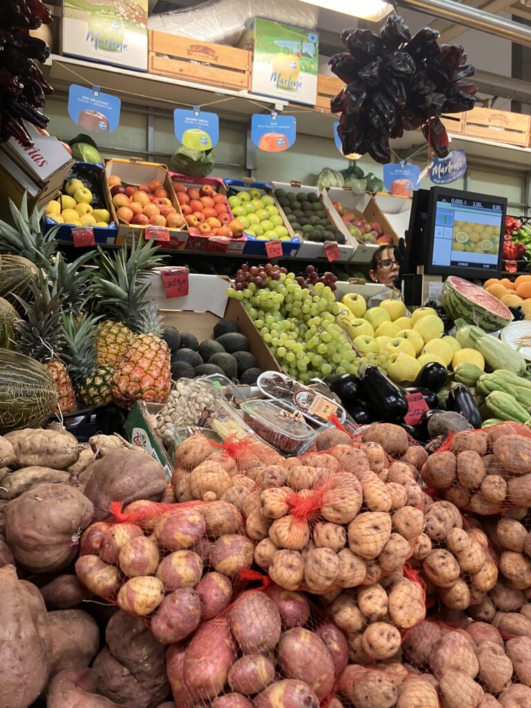 Fresh fruit and vegetable stand at the local market. One of the best things to do in San Cristóbal de La Laguna